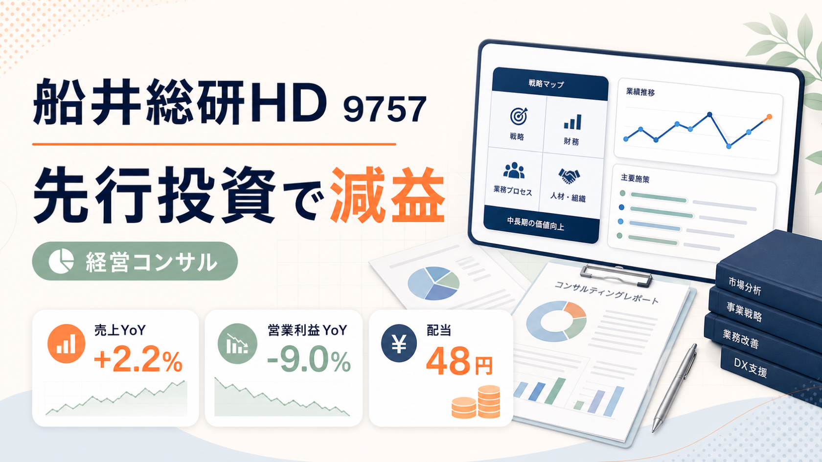 船井総研ホールディングス（9757）の2026年12月期Q1決算。先行投資による減益スタートを示すバナー