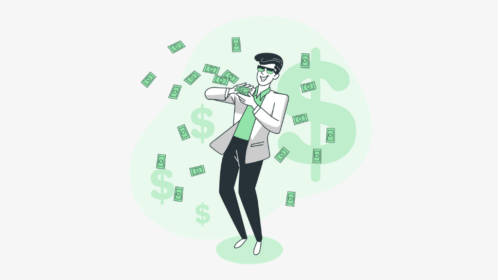 お金をばら撒く男性のイラスト